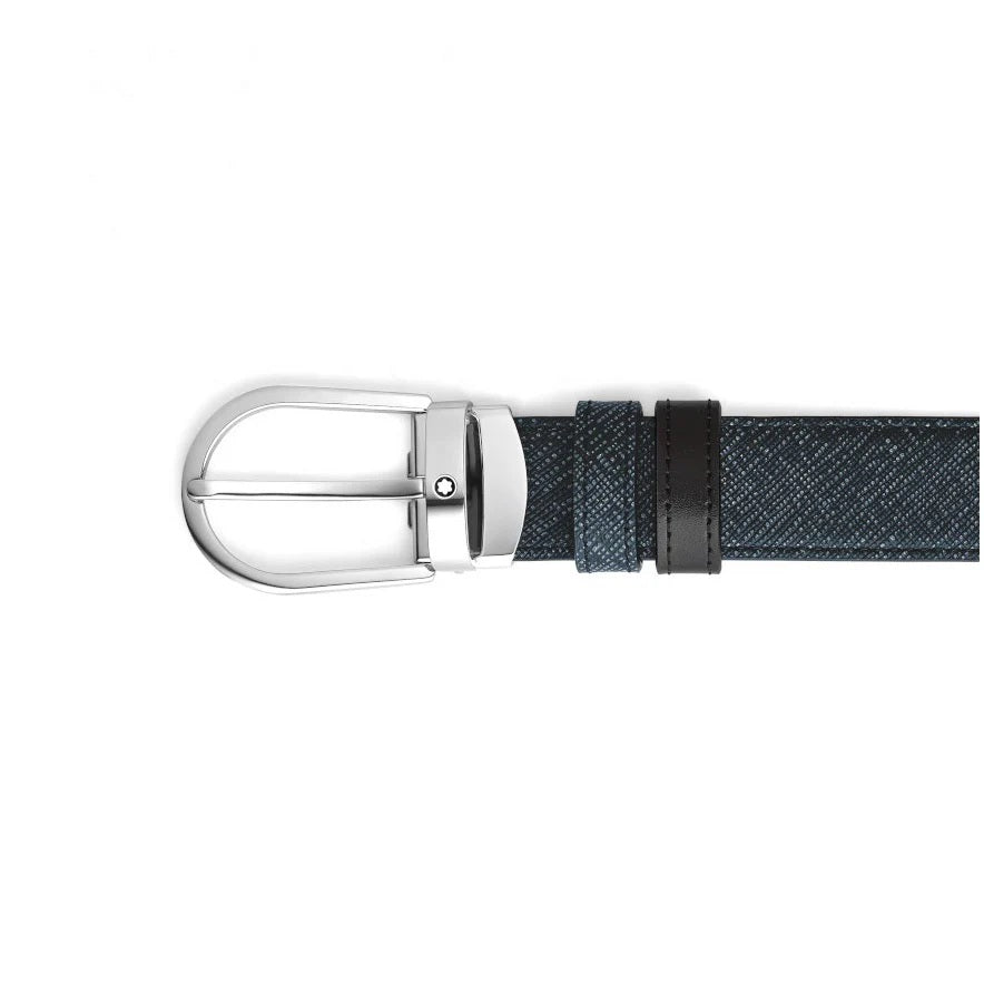 MONTBLANC CINTURA REVERSIBILE TWEED BLUE/NERO 220965